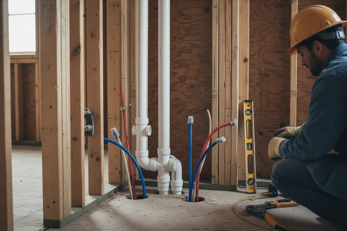 Drain and supply rough-in during Sump Pump Repair in Brownsboro